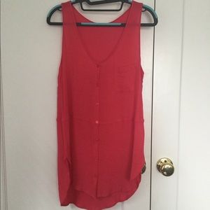 Pink Henley Pocket Tank Top Tunic